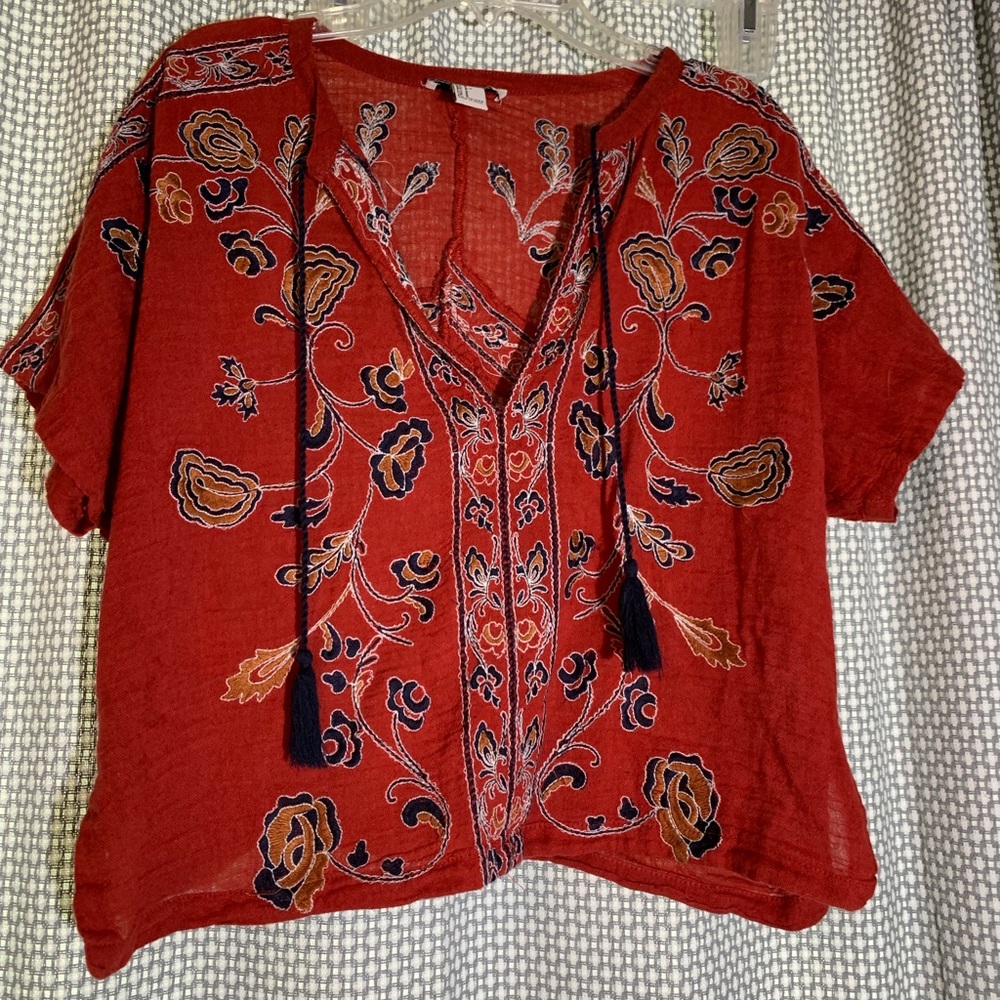 embroidered v neck crop top